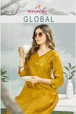 Aanchi Global Simmer Embroidery Kurti With Bottom Collection Rehmat Boutique