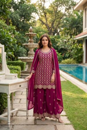Aurraa Meenara Chinon Designer Salwar Palazzo With Dupatta Rehmat Boutique