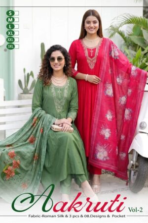 Aakruti Vol 2 Roman Silk Embroidered Kurti Set With Dupatta Rehmat Boutique