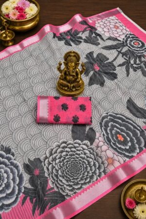 Scmg Flora L Linen Printed Saree Online In India Rehmat Boutique