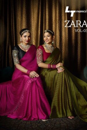 Lt Zara Vol 3 Soft Silk Plain Saree With Fancy Work Blouse Collection Rehmat Boutique