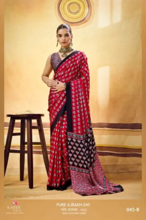 Rajtex Pure Ajrakh 045 Ajrakh Printed Saree Collection Rehmat Boutique