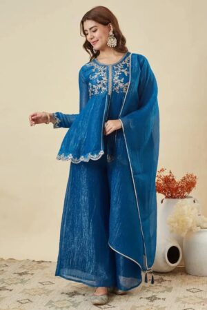 Navya Kurti 273 Crunchy Silk Embroidered Salwar Palazzo Set Rehmat Boutique