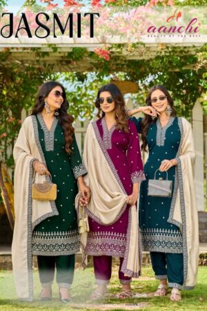Aanchi Jasmit Vichitra Silk Embroidery Kurti Set With Dupatta Rehmat Boutique