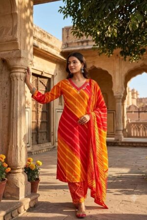 Tlc Vol 32 Cotton Leheriya Printed Kurti Set With Dupatta Rehmat Boutique
