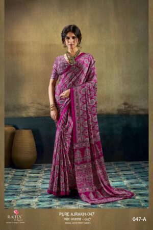 Rajtex Pure 047 Ajrakh Printed Saree Collection Rehmat Boutique