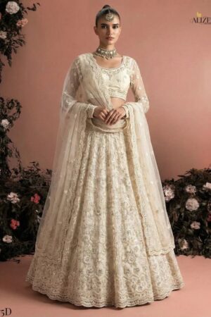 Alizeh White Net Wedding Embroidery Lehenga Choli Collection Rehmat Boutique