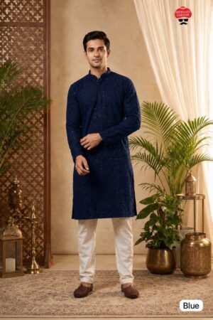 Manyavar Chikankari Vol 2 Schiffli Work Mens Kurta With Pant Rehmat Boutique