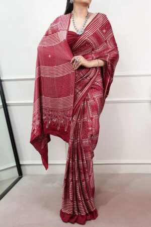 Taraa L 7405 Satin Ajrakh Printed Saree Collection Rehmat Boutique