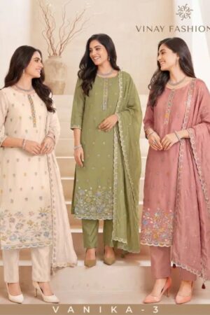 Vinay Kuleesh Vanika Vol 3 Mul Chanderi Salwar Kameez Rehmat Boutique