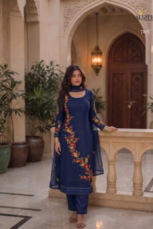 Alizeh 7102 Embroidered Kurti With Bottom Dupatta Rehmat Boutique