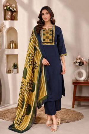 Nisha K 1124 Dhabu Cotton Kurti With Bottom Dupatta Rehmat Boutique