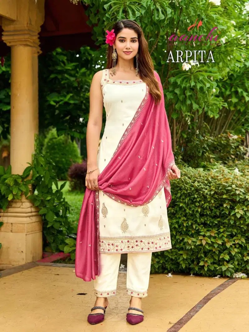 1784557055 Aanchi Arpita Crystal Silk Kurti With Bottom Dupatta Rehmat Boutique Aanchi Arpita Crystal Silk Kurti With Bottom Dupatta Rehmat Boutique