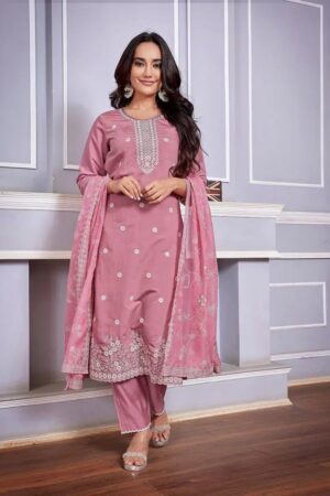 Dhruvi 487 Silk Blend Embroidered Kurti Pant With Dupatta Rehmat Boutique