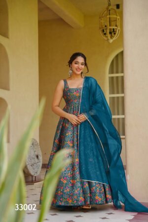 Lucaya Vol 33 Silk Printed Flared Fancy Gown With Dupatta Collection Rehmat Boutique