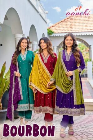 Aanchi Bourbon Vichitra Silk Anarkali Kurti With Bottom Dupatta Rehmat Boutique