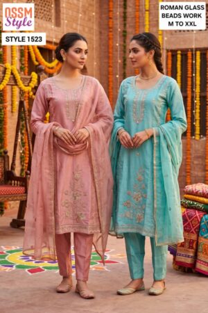 Ossm Style 1522 Roman Beads Work Kurti WIth Bottom Dupatta Rehmat Boutique