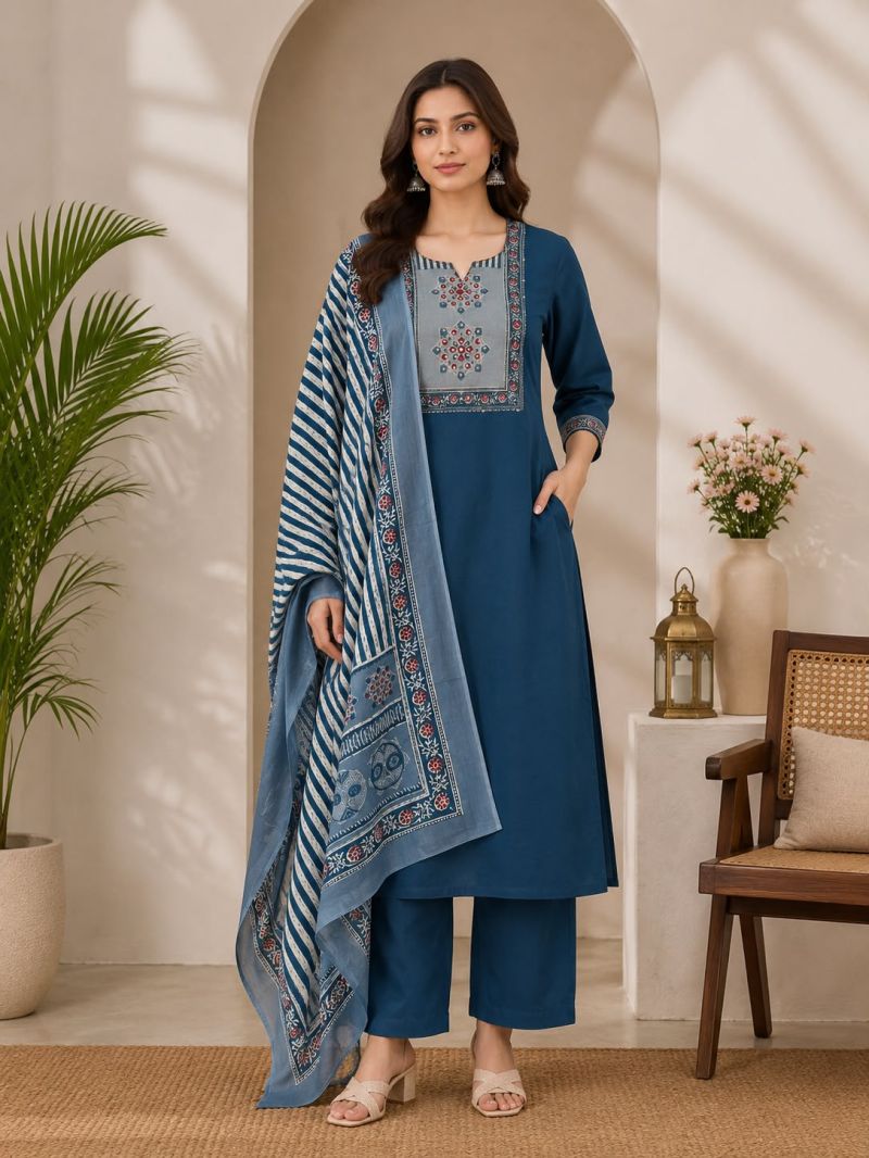 20260720134602.naisha k 11241784549814241856102 Nisha K 1124 Dhabu Cotton Kurti With Bottom Dupatta Rehmat Boutique Nisha K 1124 Dhabu Cotton Kurti With Bottom Dupatta Rehmat Boutique